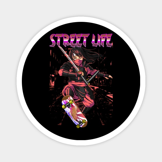 Samurai, Skateboard, Skater, City, Halfpipe Magnet by Strohalm